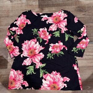 Charter Club Black and Pink Floral Long Sleeve Top